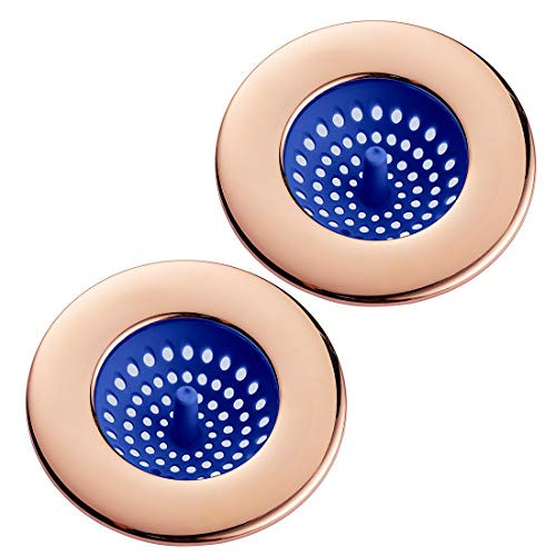 COOK with COLOR Set of 2 Sink Strainers Flexible Silicone Kitchen Sink Drainers Traps Food Debris and Prevents Clogs Large Wide 45 Diameter Rim  Blue and Copper