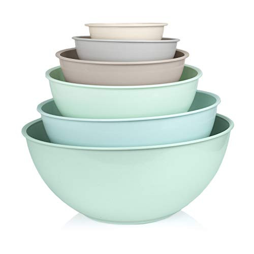 Cook with Color Mixing Bowls with Lids  12 Piece Plastic Nesting Bowls Set includes 6 Prep Bowls and 6 Lids Microwave Safe Mixing Bowl Set Mint Ombre
