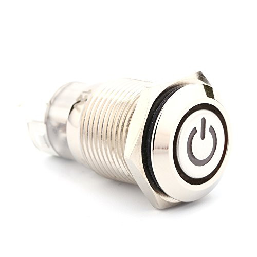 12V 3A Latching Push Button Switch, Keenso 1NO1NC SPDT ON/OFF Toggle Switch Power Push Button with Red LED Ring Brass Nickel Plating Shell 16mm