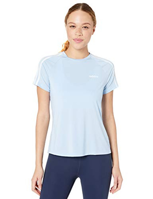 adidas Womens Designed 2 Move 3Stripes Training Tee Glow BlueWhite Small