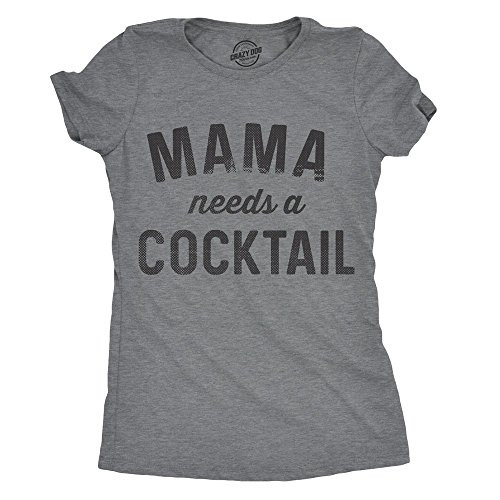Womens Mama Needs A Cocktail T Shirt Funny Mom Life Graphic Sarcastic Cute tee Dark Heather Grey  S