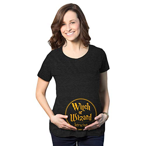 Maternity Witch Or Wizard Brewing Tshirt Funny Halloween Pregnancy Tee Heather Black  L