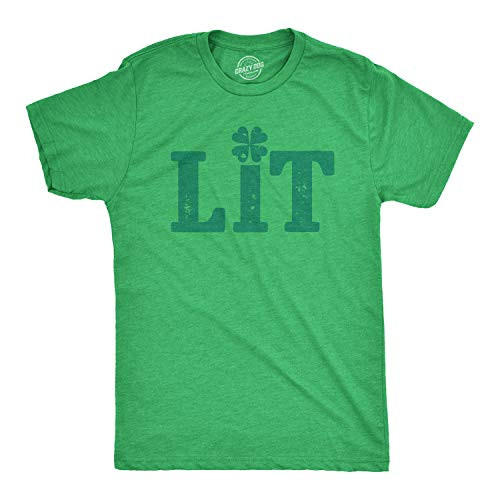 Mens Lit Shamrock T Shirt Funny Day Drinking Saint Patricks Day St Patty Tee Heather Green  XL