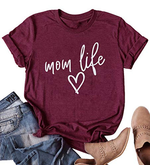 LOTUCY Mom Life Shirt Tired Mom Blessed Mama T Shirt Graphic Tee Women Letter Print Short Sleeve Tops
