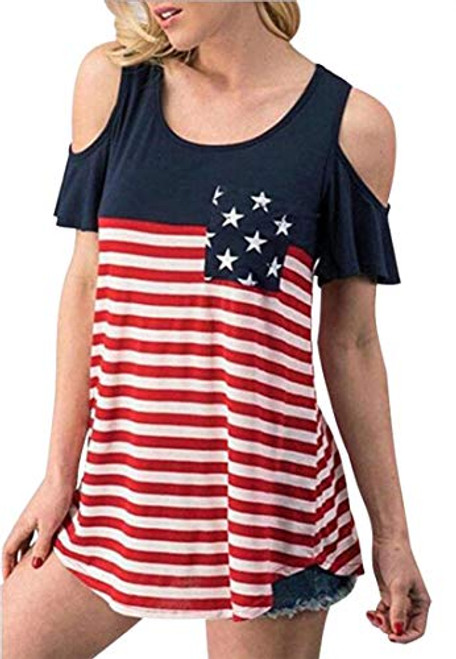 FLOYU Womens Camouflage Patriotic American Flag Graphic Print Casual Sleeveless 4th of July Tank Tops Small Blue