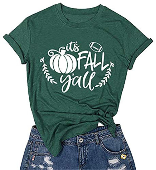 Its Fall Yall Shirts Women Halloween Leopard Pumpkin Short Sleeve TShirt Thanksgiving Casual Top Tees Green2 Medium