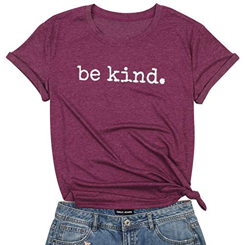 Be Kind Shirt Women Letter Inspirational Teacher T Shirt Casual Short Sleeve Tops Tee Shirts m Wine red