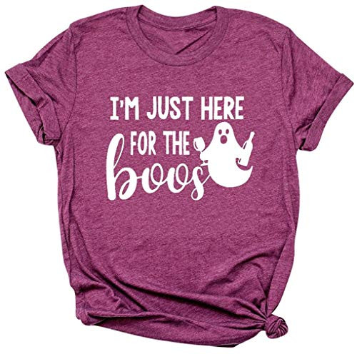 Im Just Here for The Boos Halloween T Shirts Womens Funny Letter Printed Ghost Graphic Tee Tops XL Red