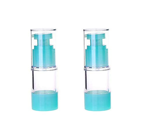2Pcs Plastic Airless Pump Bottles Portable Empty Refillable Cosmetic Makeup Cream Lotion Toiletries Liquid Sample Packing Storage Containers Vial PotsGreen15ml05oz
