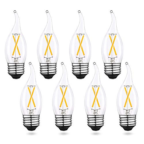 AIELIT CA10 Candelabra LED Light Bulb 25 Watt Equivalent Warm White 2700K Dimmable 0100 2W E26 Vintage Flame Tip Filament LED Bulbs for Chandelier Pendant Lights Lamp Post in Room 8Pack