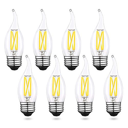 AIELIT 4W E26 LED Candelabra Light Bulbs 5000K Bright White Dimmable 0100 Clear CA10 LED Flame Tip Bulb 40W Equivalent for Bathroom Vanity Chandelier Pendant Wall Sconce Sputnik Light 8Pack