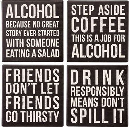 Primitives by Kathy 30442 Absorbent Stone Coaster Set, 4-Piece, Alcohol Primitives by Kathy 30442 Absorbent Stone Coaster Set, 4-Piece, Alcohol