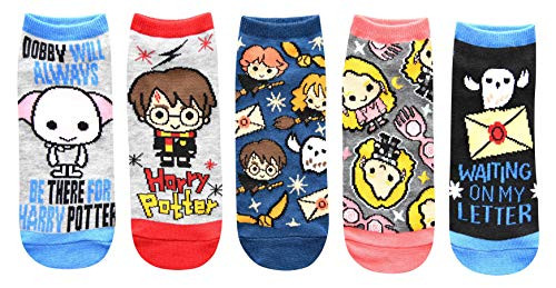 Harry Potter Dobby Luna Lovegood Hedwig JuniorsWomens 5 Pack Ankle Socks Size 410