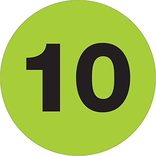 10 Number LabelsStickers 3 Circle Fluorescent Green 500 Labels Per Roll 1 Roll