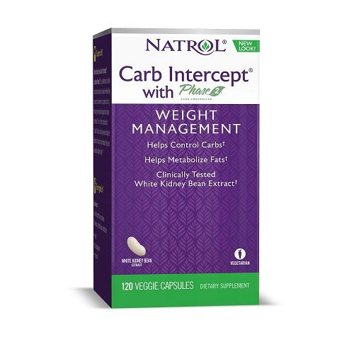 Natrol White Kidney Bean Carb Intercept Capsules with Phase 2 Starch Neutralizer, 120 Count