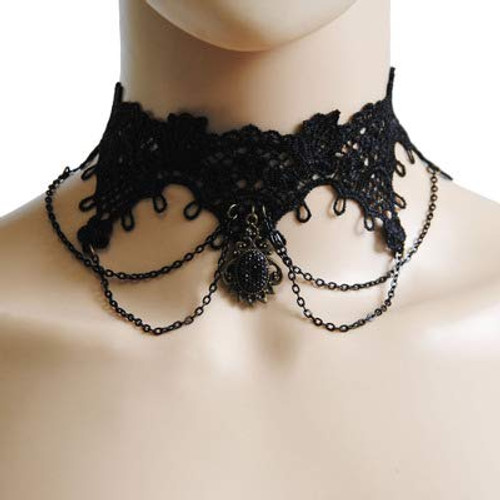 Clairy Gothic Choker Necklace Black Lace Necklace Crystal Necklace Chain Delicate Pendant Necklace Halloween Jewelry for Women and Girls