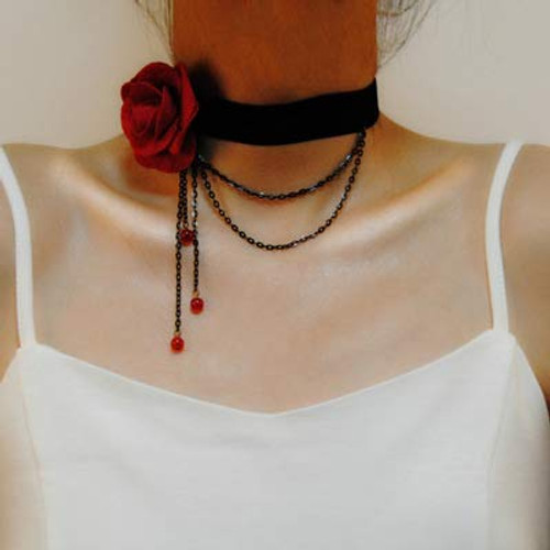 Clairy Gothic Flower Choker Necklace Black Necklace Crystal Necklace Chain Delicate Pendant Necklace Halloween Jewelry for Women and Girls