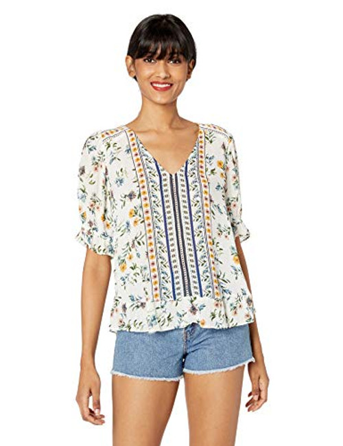 Lucky Brand Womens Multi Border Print TOP XSmall