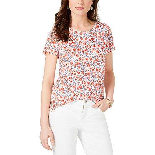 Lucky Brand Womens Mini Wildflowers Floral Print HiLow Pullover Top Red L