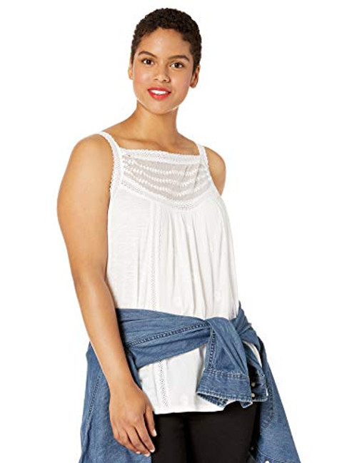 Lucky Brand Womens Plus Size Mix Media HIGH Neck Halter TOP Lucky White 1X