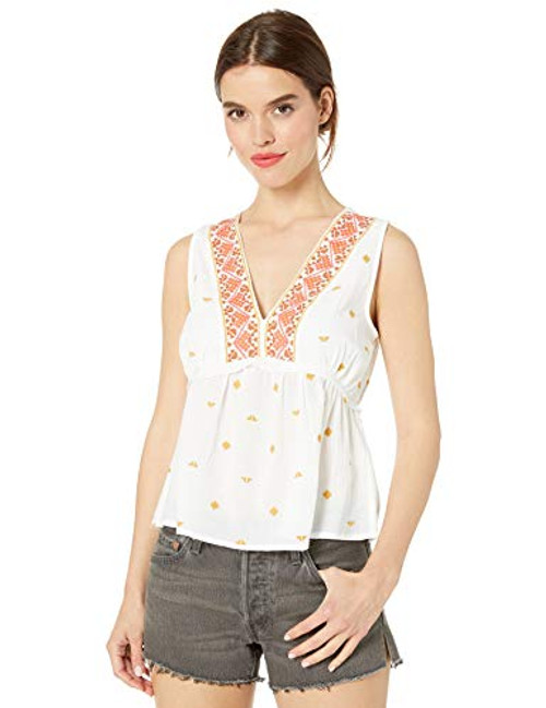 Lucky Brand Womens Embroidered Sleeveless Romantic TOP Lucky White S