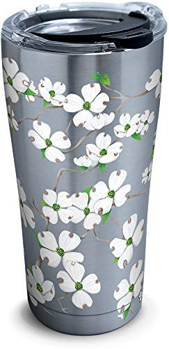 Tervis Dogwood Flower Stainless Steel Insulated Tumbler with Clear and Black Hammer Lid 20oz Silver