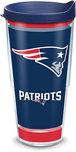 Tervis NFL New England Patriots  Touchdown Insulated Tumbler with Wrap and Navy Blue Travel Lid 24 oz  Tritan Clear