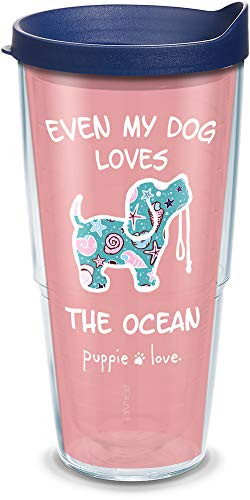 Tervis Puppie Dog Loves The Ocean Insulated Tumbler with Wrap and Navy Blue Lid 24oz Clear