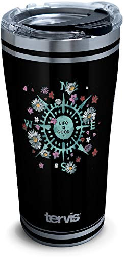 Tervis 1352440 Life is Good  Floral Compass Stainless Steel Insulated Tumbler with Clear and Black Hammer Lid 20oz Silver