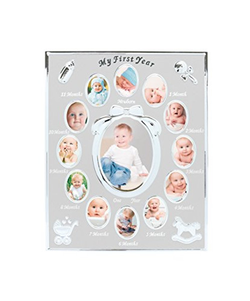 Tiny Ideas Baby's First Year Keepsake Picture Photo Frame, Silver