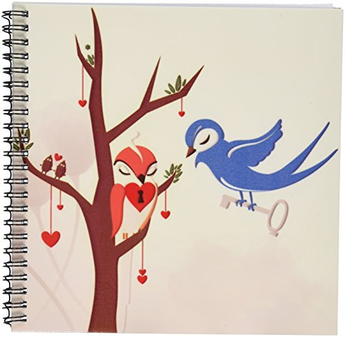 3dRose db1526461 Two Cute Bird Illustrations on a Tree with a Heart with a Lock and Key Drawing Book 8 by 8Inch