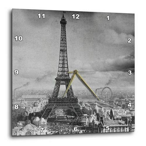 3dRose DPP67932 Eiffel Tower Paris France 1889 Wall Clock 13 by 13Inch BlackWhite