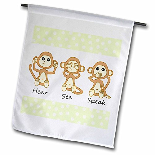 3dRose fl61261 Hear No See No Speak No Evil Cute Baby Monkeys Garden Flag 12 by 18Inch