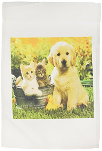 3dRose fl552531 So Cute Lab Puppy N Kittens Garden Flag 12 by 18Inch