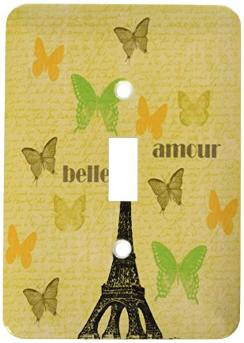 3dRose lsp790841Belle Amour Paris Eiffel Tower Vintage Butterflies Single Toggle Switch