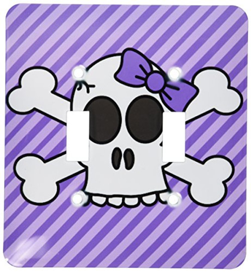 3dRose lsp246202 Cute Goth Punk Girl Skull with Bow and Crossbones Purple Stripes Double Toggle Switch