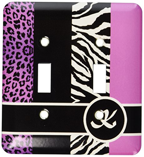 3dRose lsp355942 Double Toggle Switch with Elegant Animal Print Monogram Purple K