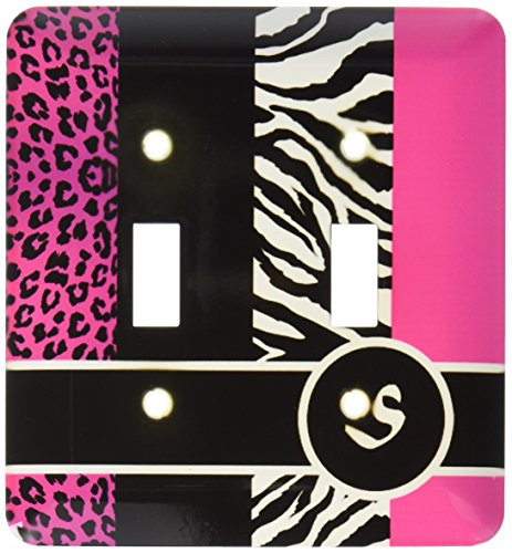 3dRose lsp356282 Elegant Animal Print Monogram Hot Pink S Double Toggle Switch