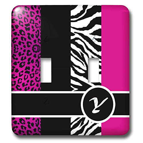 3dRose lsp356342 Elegant Animal Print Monogram  Hot Y Double Toggle Switch Pink
