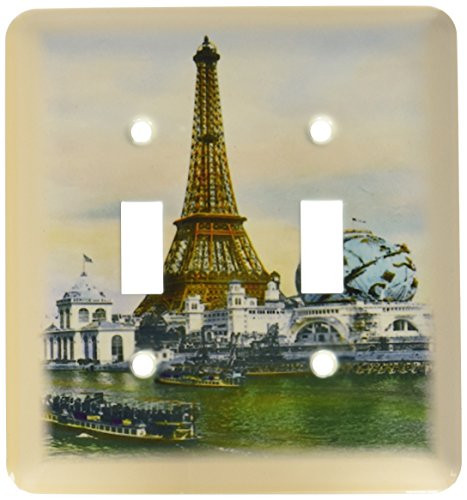 3dRose lsp389162Lovely Old Paris Scene With Eiffel Tower And Riverboats Double Toggle Switch