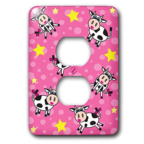 3dRose lsp138046 Happy Cow Girl Print Pink 2 Plug Outlet Cover