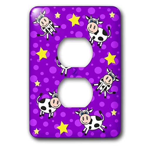 3dRose lsp138446 Happy Cow Boy Print Purple 2 Plug Outlet Cover