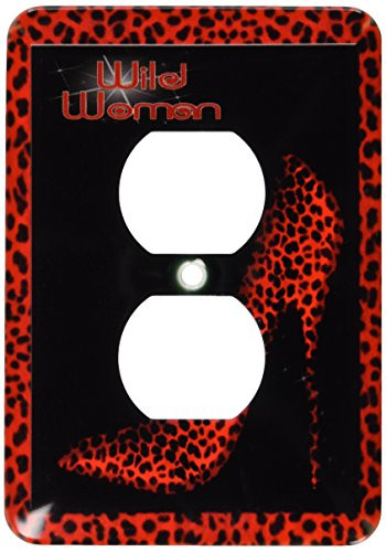 3dRose lsp218036 Red Cheetah Print Wild Woman Stiletto Pump and Bling 2Plug Outlet Cover