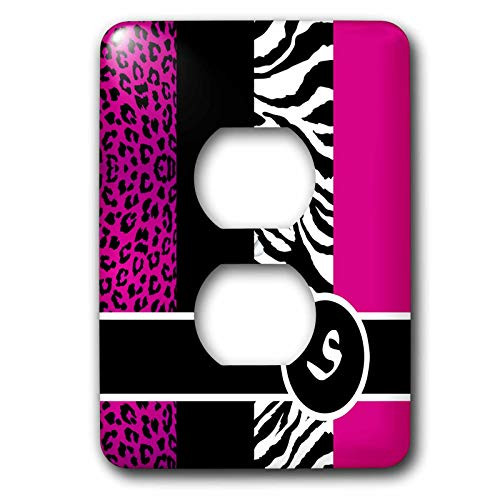 3dRose lsp356286 Elegant Animal Print Monogram Hot Pink S 2 Plug Outlet Cover