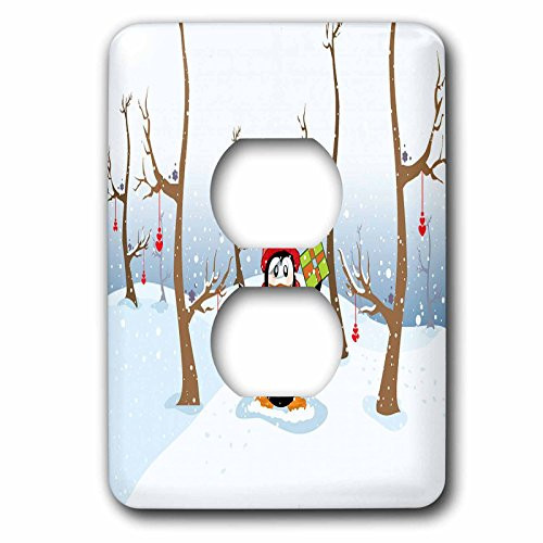 3dRose lsp785056 Cute Christmas Penguin In A Winter Scene 2 Plug Outlet Cover