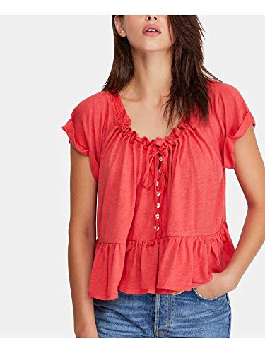 Free People Womens Charlie Ruffled Relaxed TShirt Pink L