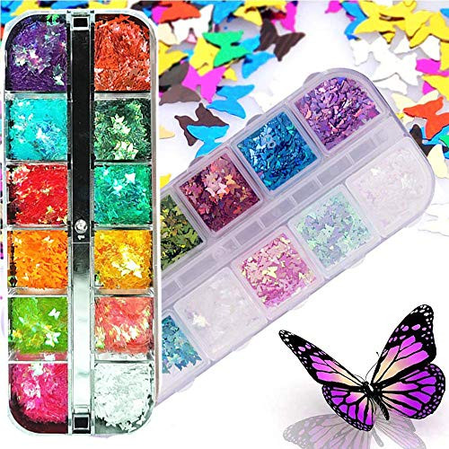 24 Color 3D Butterfly Nail Art Glitter Sequins Splarkly Laser Butterfly Nail Flakes Acrylic Paillettes Holographic Nail Sparkle Glitter Decals Sticker Tips for Nail Art Decoration Supplies 24P 24 Color 3D Butterfly Nail Art Glitter Sequins Splarkly Laser Butterfly Nail Flakes Acrylic Paillettes Holographic Nail Sparkle Glitter Decals Sticker Tips for Nail Art Decoration Supplies 24P