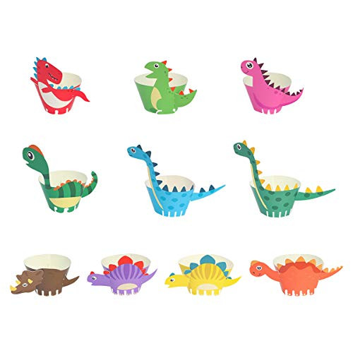 20 Pcs Cute Dinosaur Cupcake Toppers Wrappers Dinosaur Party Supplies For Boys Birthday Party Decoration For Kids