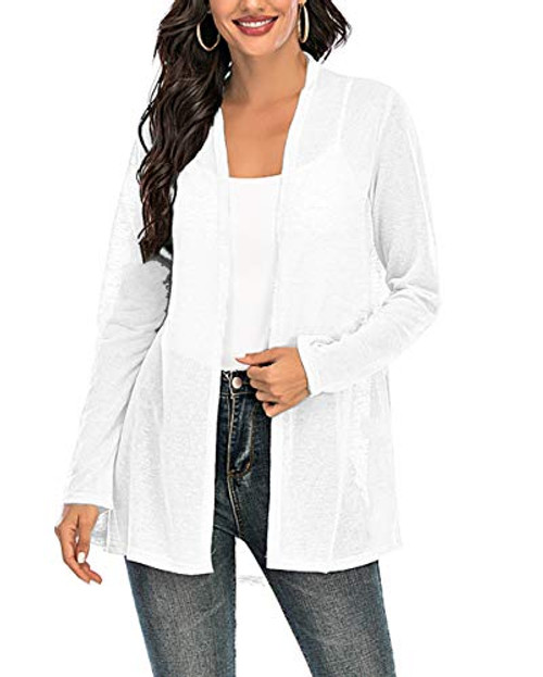 CIZITZZ Womens Soft Drape Loose Casual Lightweight Cardigans Open Front Long Sleeve Cardigans Dusters Summer Fall SpringWhiteL
