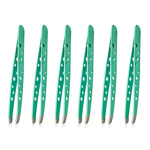 Saana Priti Slant Tweezers for Women Stainless Steel Professional Hair Removal Tweezers Slant Tip Precision for Eyebrows 6 Pack